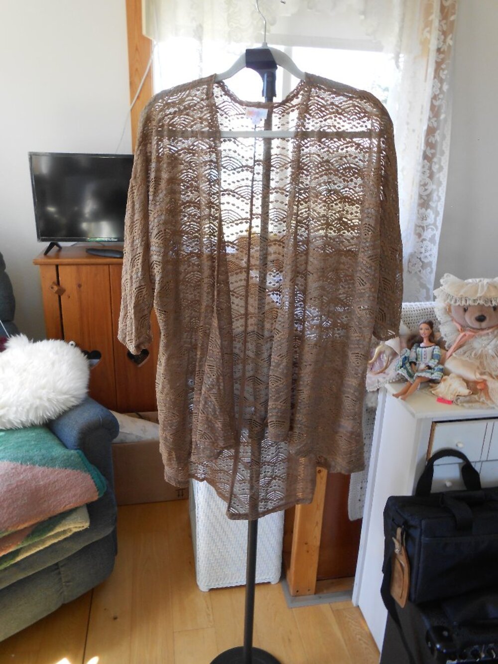 LULAROE LINDSAY OPEN FRONT KIMONO-LACE-TAN-SIZE LARGE-NWT!